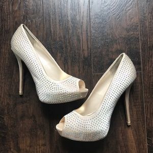 Nude sparkly heels